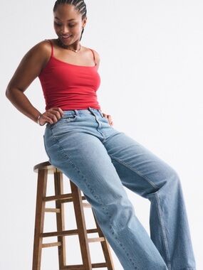 Abercrombie Curve Love Low Rise Baggy Jeans- Blue
